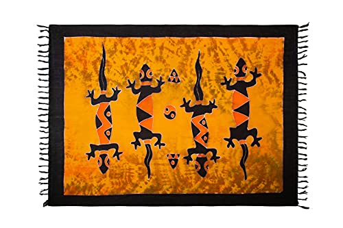 Sarong Pareo Wickelrock Strandtuch Tuch Wickeltuch Handtuch Gratis Schnalle Schließe (Gecko Schwarz Orange C-G1) Einheitsgröße von Ciffre