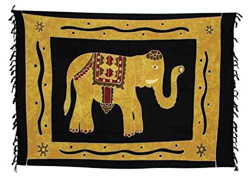 Riesen Auswahl - Sarong Pareo Wickelrock Handtuch Strandtuch Wickelkleid Schmetterling Design Handarbeit Made by EL - Vertriebs GmbH, Schwarz Elefant, 160cm x 110cm von Ciffre