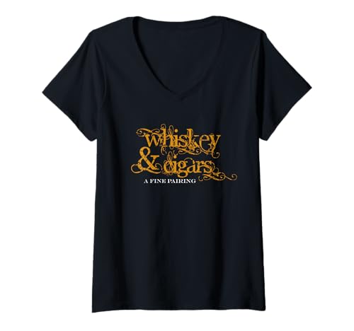 Damen Whiskey & Cigars A Fine Pairing T-Shirt Geschenk für Männer Frauen T-Shirt mit V-Ausschnitt von Cigar Smoking Men Whiskey Apparel