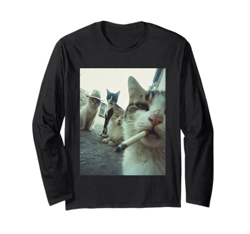 Rauchende Katze Meme Lustige Geschenke für Männer Frauen Langarmshirt von Cigarette Cat Gen Z Joke Tee