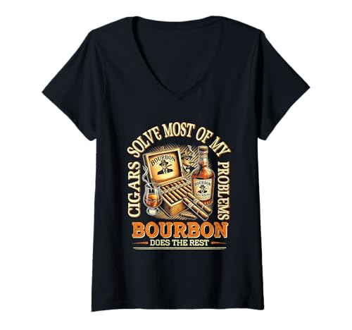 Damen Zigarren lösen die meisten meiner Probleme Bourbon trinkt der Rest T-Shirt mit V-Ausschnitt Damen Zigarren lösen die meisten meiner Probleme Bourbon trinkt der Rest T-Shirt mit V-Ausschnitt von Cigars Solve Most Of My Problems Bourbon Does