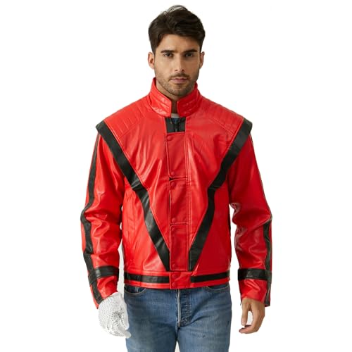 Ciguo Lederjacke für Cosplay, Michael Jackson Performance, Rot und Schwarz - Rot - X-Groß von Ciguo