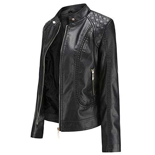 Damen Trendy Kunstleder Jacke Moto Kurz Jacke Mode PU Jacke Mantel, schwarz, Medium von Ciguo