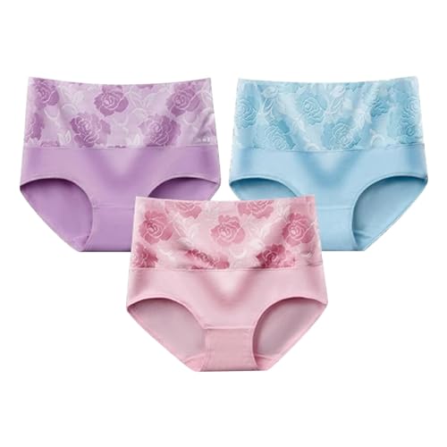 Cihdmfb 1/3er Pack Unterhosen Damen Vintage Blumen Druck Hipsters Stretch Hohe Taille Slips Weich Atmungsaktiv Bequeme Unterwäsche Große Größen Panties für Frauen(A RD2,5XL) von Cihdmfb