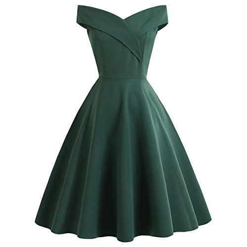 Cihdmfb Abendkleid Damen 1950er Vintage Retro Cocktailkleid Partykleid Rockabilly V-Ausschnitt Kurzarm Faltenrock Elegant EinfarbigA Linien Swing Kleider Sommerkleid Minikleid(D Grün,M) von Cihdmfb