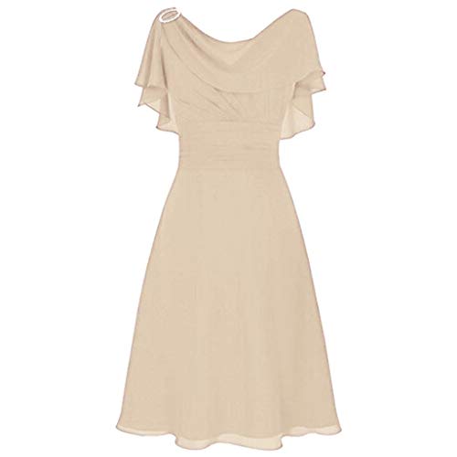 Cihdmfb Abendkleid Damen Elegant U-Ausschnitt Cocktailkleid Rüschen Ärmel Chiffonkleid Hohe Taille Ballkleider Formelle Partykleid Oversize Solide Festliche Kleider Brautjungfernkleid(A Beige,L) von Cihdmfb