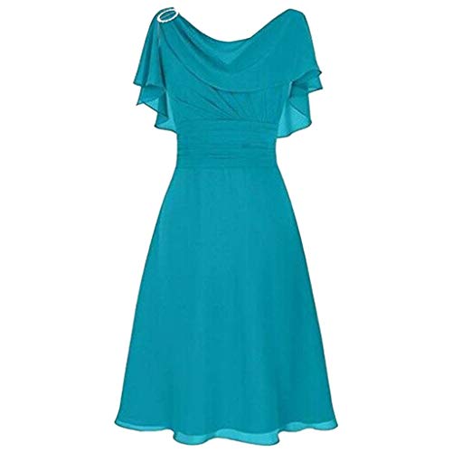 Cihdmfb Abendkleid Damen Elegant U-Ausschnitt Cocktailkleid Rüschen Ärmel Chiffonkleid Hohe Taille Ballkleider Formelle Partykleid Oversize Solide Festliche Kleider Brautjungfernkleid(A Blau,M) von Cihdmfb