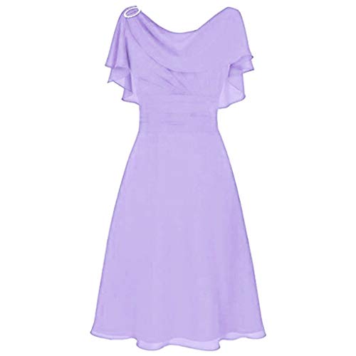 Cihdmfb Abendkleid Damen Elegant U-Ausschnitt Cocktailkleid Rüschen Ärmel Chiffonkleid Hohe Taille Ballkleider Formelle Partykleid Oversize Solide Festliche Kleider Brautjungfernkleid(A Lila,M) von Cihdmfb