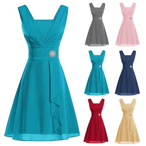 Cihdmfb Abendkleid Damen Elegant U-Ausschnitt Cocktailkleid Rüschen Ärmel Chiffonkleid Hohe Taille Ballkleider Formelle Partykleid Oversize Solide Festliche Kleider Brautjungfernkleid(B Blau,5XL) von Cihdmfb