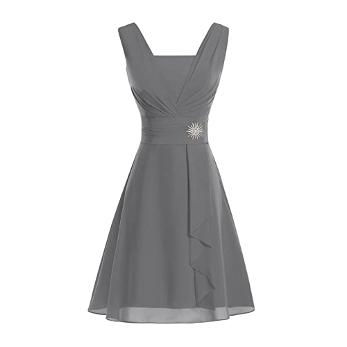 Cihdmfb Abendkleid Damen Elegant U-Ausschnitt Cocktailkleid Rüschen Ärmel Chiffonkleid Hohe Taille Ballkleider Formelle Partykleid Oversize Solide Festliche Kleider Brautjungfernkleid(B Grau,5XL) von Cihdmfb
