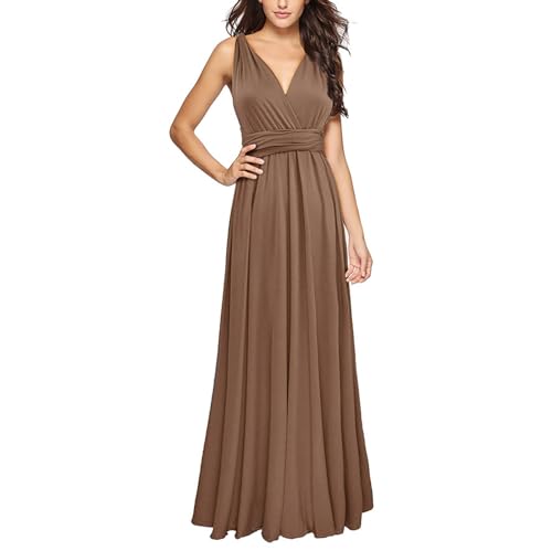 Cihdmfb Abendkleid Damen Multi-tragen Ärmelloses Langes Maxikleid Brautjungfernkleid Sexy Rückenfreies Enges Multi Way Bandage Dress Frauen V-Ausschnitt Neckholder Party Kleid Ballkleid(A Braun,S) von Cihdmfb