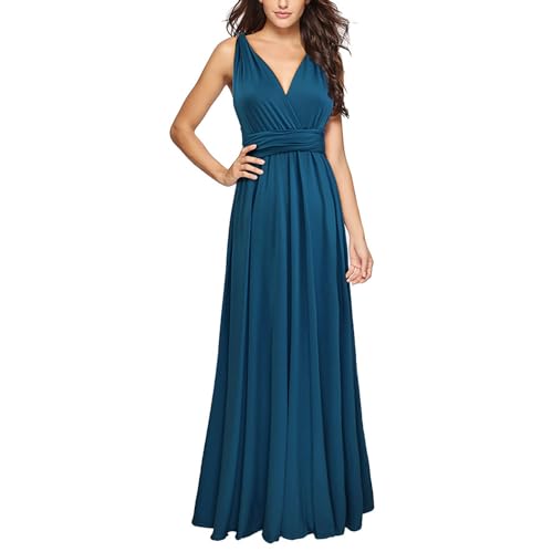 Cihdmfb Abendkleid Damen Multi-tragen Ärmelloses Langes Maxikleid Brautjungfernkleid Sexy Rückenfreies Enges Multi Way Bandage Dress Frauen V-Ausschnitt Neckholder Party Kleid Ballkleid(A GY3,S) von Cihdmfb