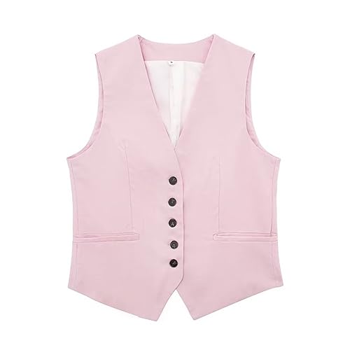 Cihdmfb Anzugweste Weste Damen V-Ausschnitt Ärmellos Kurz Kellnerweste Mit Knöpfe Elegant Festlich Anzugweste Business Freizeit Weste Vintage Weste Tank Top Slim Fit Tops Blazers Weste(A Rosa,XS) von Cihdmfb