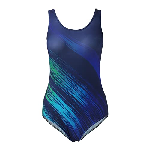 Cihdmfb Badeanzug Damen Große Größe Bauchweg Einteiler Bademode Figurformend U Ausschnitt Gestreift Druck Sportbadeanzüge Einteilige Badeanzug mit Breite Schultergurte für Damen(Yb Blau,XXL) von Cihdmfb