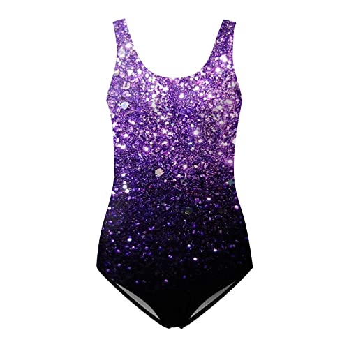 Cihdmfb Badeanzug Damen Große Größe Bauchweg Einteiler Bademode Figurformend U Ausschnitt Gestreift Druck Sportbadeanzüge Einteilige Badeanzug mit Breite Schultergurte für Damen(Yc Violett,XXL) von Cihdmfb