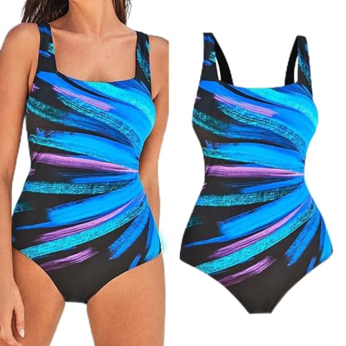 Cihdmfb Badeanzug Damen Push up Sport Bademode U Ausschnitt Farbverlauf Print Bauchweg Einteiliger Badeanzug Figurformenden Effekten Bandeau Einteiler Swimsuit Schwimmanzug(D A,XL) von Cihdmfb