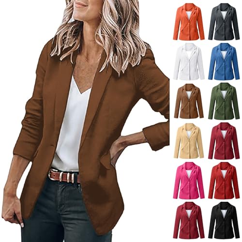 Cihdmfb Blazer Damen Große Größe Langarm Open Front Business Cardigan mit Taschen Revers Anzüge Jacken Langer Elegant Einfarbig Knopf Mantel Blazerjacke für Büro Business & Casual(A AG,5XL) von Cihdmfb