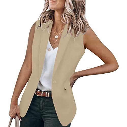 Cihdmfb Blazer Damen Große Größe Langarm Open Front Business Cardigan mit Taschen Revers Anzüge Jacken Langer Elegant Einfarbig Knopf Mantel Blazerjacke für Büro Business & Casual(G Khaki,L) von Cihdmfb