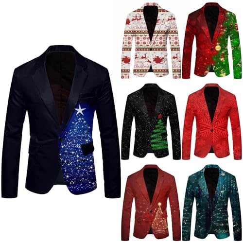 Cihdmfb Blazer Damen Oversized Langarm Business Blazer mit einem Knopf Weihnachten Schneeflocken Drucken Lose Fit Geschäft Büro Jacke Kurz Mantel Frauen Offen Vorne Rever Lang Blazer(B Blau,L) von Cihdmfb