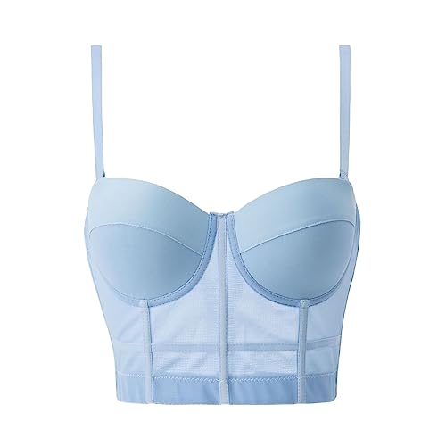 Cihdmfb Crop Top Damen Sexy Schulterfrei Ärmellose Korsett Bustier BH Dessous Tank Top Trägertop Crop Top Corsage Schlanke Weste Elegant Einfarbig Korsett Clubwear Party BH(A Blau,M) von Cihdmfb