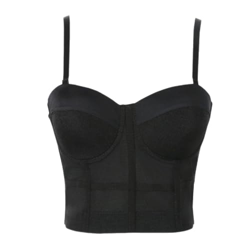 Cihdmfb Crop Top Damen Sexy Schulterfrei Ärmellose Korsett Bustier BH Dessous Tank Top Trägertop Crop Top Corsage Schlanke Weste Elegant Einfarbig Korsett Clubwear Party BH(A Schwarz,XL) von Cihdmfb