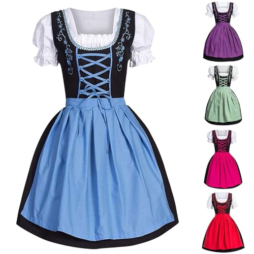 Cihdmfb Dirndl Damen Midi Trachtenkleid Trachtenrock Dirndlbluse Dirndlschürze Germandress für Oktoberfest Spitzen Dirndlschürze Trachtenmode für Bierfest Oktoberfest Karneval Cosplay(G Blau,5XL) von Cihdmfb