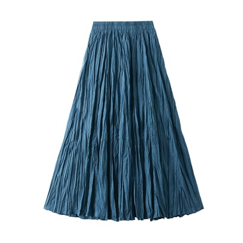 Cihdmfb Faltenrock Damen Lang Elegant Einfarbig Elastisch Hohe Taille Sommerrock Party Abschlussball A-Linie Rock Lang Tüllrock Karneval Faltenrock mit Plissee Dekoration(A Blau,Einheitsgröße) von Cihdmfb