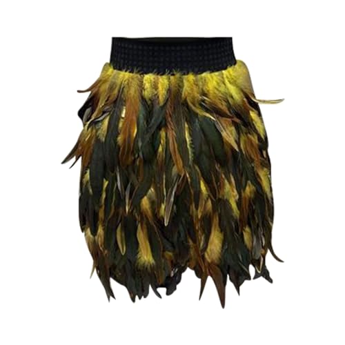 Cihdmfb Faux Feder Rock Damen Feder Rock Karnevalkostüm Elastische Taille Party Cosplay Minirock Karneval Party Rock Kurzer Federrock Tanz Rock Bühnenkostüm Feder Rock Minirock Tüllrock(C Gelb,3XL) von Cihdmfb