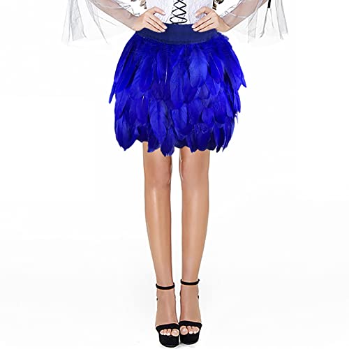Cihdmfb Feder Rock Damen Elastische Körpergeschirr Taille A-line Federrock Mode Gothic Karnevalkostüm Cosplay Minirock Karneval Party Rock Kurzer Tanz Rock Federkleid Bühnenkostüm(A Blau,S) von Cihdmfb