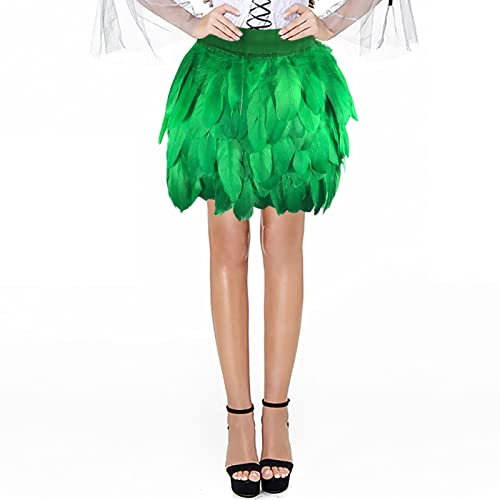 Cihdmfb Feder Rock Damen Elastische Körpergeschirr Taille A-line Federrock Mode Gothic Karnevalkostüm Cosplay Minirock Karneval Party Rock Kurzer Tanz Rock Federkleid Bühnenkostüm(A Grün,L) von Cihdmfb