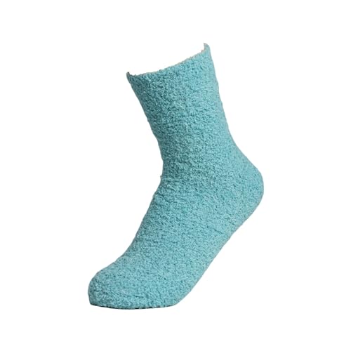 Cihdmfb Flauschige Socken Damen Winter Elegant Einfarbig Warme Kuschelsocken Mädchen Korallenfleece Plüschsocken Warme Dicke Haussocken Damen Socken Bettsocken Wintersocken(C Blau) von Cihdmfb
