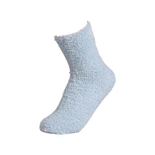 Cihdmfb Flauschige Socken Damen Winter Elegant Einfarbig Warme Kuschelsocken Mädchen Korallenfleece Plüschsocken Warme Dicke Haussocken Damen Socken Bettsocken Wintersocken(C Hellblau) von Cihdmfb