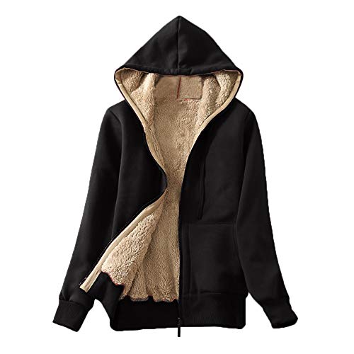 Cihdmfb Fleecejacke Damen Große Größe Kapuzenpullover mit Reißverschluss Winter Einfarbig Warm Fleece Fleecepullover Langarm Kapuzenjacke Sweatshirt Dicke Hoodie Sweatjacke Mit Kapuze(A Schwarz,4XL) von Cihdmfb