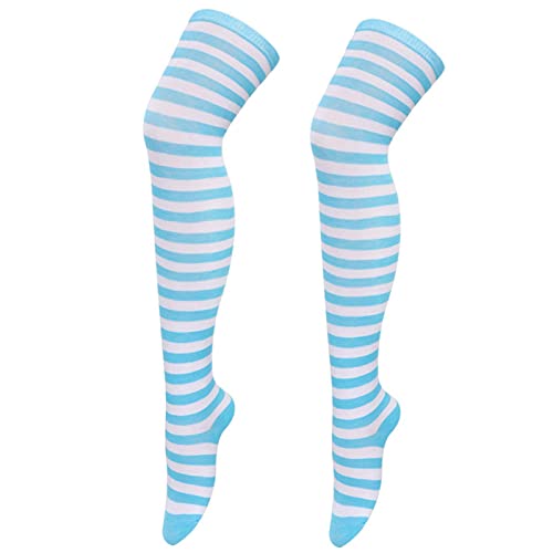 Cihdmfb Gestreifte Overknee Strümpfe Kniestrümpfe Damen Winter Lange Gestreifte Socken Thigh High Socks Beinwärmer Schenkel Socken für Teenager Mädchen(B Hellblau) von Cihdmfb