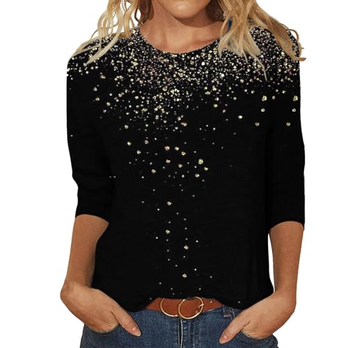 Cihdmfb Glitzer Oberteile Damen Große Größen Rundhals Pailletten Glitzer Langarmshirt Festlich Pailletten Sweatshirt Glitzer Bluse 3/4 Ärmel Silvester Outfit Pailletten Oberteil(B Grün,XXL) von Cihdmfb