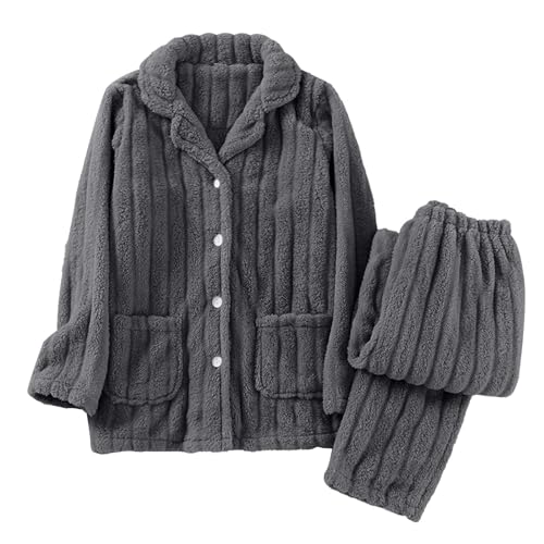 Cihdmfb Hausanzug Damen Winter Warm Flauschig Jogginganzug Damen Fleece Kuschelig Freizeitanzug Warm Schlafanzug Flanell-Kuschelanzug Flauschig 2 Teilig Teddy-Fleece Trainingsanzug(C Grau,XL) von Cihdmfb