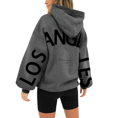 Cihdmfb Hoodie Damen Winter Briefe Drucken Rundhals Langarm Kapuzenpullover Buchstaben Druck Locker Verdicktes Vielseitiges Oberteil Streetwear Sweatshirts mit Kapuze Bluse Tops(C b-1,3XL) von Cihdmfb