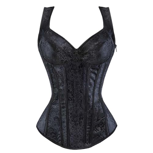 Cihdmfb Korsett Damen Damen Oversize Corsage RetroBlumen Print Vollbrust Bridal Wäsche Korsage Top Satin Bustier mit Reißverschluss Shapewear Korsett Vollbrust Corsage Top mit Träger(D Schwarz,3XL) von Cihdmfb
