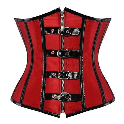 Cihdmfb Korsett Damen Übergrößen Waist Cincher Korsage Korsett Shaper Body Bauchweg Vintage Blumen Print Satin Lace Up Korsett Unterbrust Waist Trainer Corsage Bustiers Shapewear(D Rot,XXL) von Cihdmfb