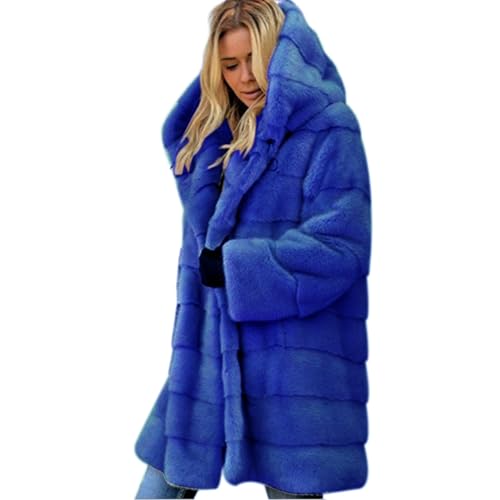 Cihdmfb Kunstfell Jacke Damen Winterjacke Kapuzenjacke Oversize Lang Pelzmantel Cardigan Winter Warm Kunstpelz Mantel Flauschige Plüschjacke Fellmantel Felljacke Teddy-Mantel Coat(B Blau,L) von Cihdmfb