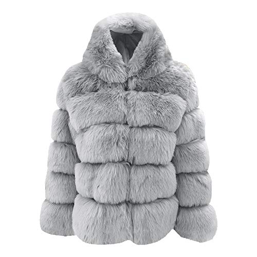 Cihdmfb Kunstfell Jacke Damen Winterjacke Kapuzenjacke Oversize Lang Pelzmantel Cardigan Winter Warm Kunstpelz Mantel Flauschige Plüschjacke Fellmantel Felljacke Teddy-Mantel Coat(D Grau,M) von Cihdmfb