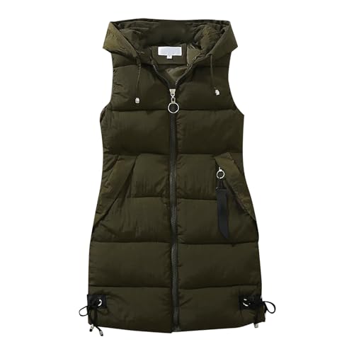 Cihdmfb Longweste Damen Oversize Elegant Winter Einfarbig Steppweste Rundhals Ärmellose Lang Daunen Winterjacke Kapuzenweste Weste üBergangsjacke üBergangsweste Winterweste Mit Tasche(G AG,S) von Cihdmfb