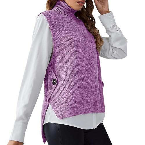 Cihdmfb Pullunder Damen V-Ausschnitt Stricken Weste Pullunder Ärmellos Strick Casual Pullunder Strickweste Oversize Einfarbig Casual Strick Tank Top Sweater Freizeit Pullunder(B Violett,XL) von Cihdmfb