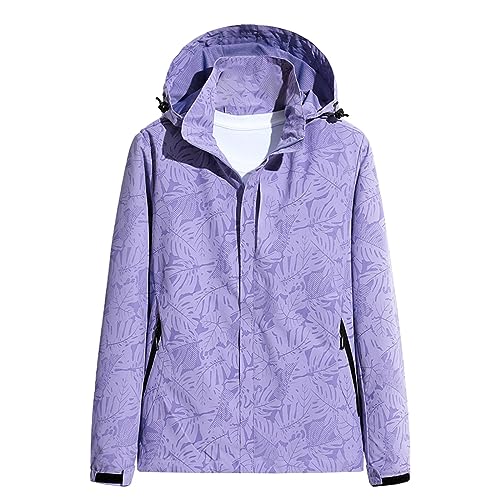 Cihdmfb Regenjacke Damen Oversize Wasserdicht Atmungsaktiv Regenmantel Leicht Solide Jacke Windbreaker Mit Kapuze Softshelljacke Fahrradjacke Funktionsjacke Outdoorjacke Übergangsjacke(A Violett,3XL) von Cihdmfb