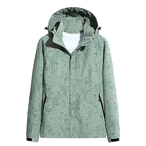 Cihdmfb Regenjacke Damen Oversize Wasserdicht Atmungsaktiv Regenmantel Leicht Solide Jacke Windbreaker Mit Kapuze Softshelljacke Fahrradjacke Funktionsjacke Outdoorjacke Übergangsjacke(A Grün,4XL) von Cihdmfb