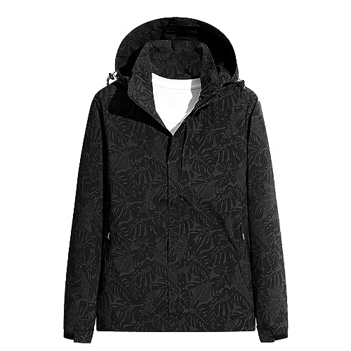 Cihdmfb Regenjacke Damen Oversize Wasserdicht Atmungsaktiv Regenmantel Leicht Solide Jacke Windbreaker Mit Kapuze Softshelljacke Fahrradjacke Funktionsjacke Outdoorjacke Übergangsjacke(A Schwarz,M) von Cihdmfb