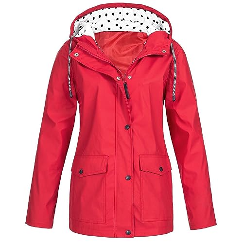Cihdmfb Regenjacke Damen Wasserdicht Atmungsaktiv Regenmantel Große Größe Streifen Print Übergangsjacke Leicht Jacke Windbreaker Mit Kapuze und Taschen Softshelljacke Outdoorjacke(D Af,3XL) von Cihdmfb