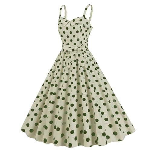 Cihdmfb Rockabilly Kleider Damen Vintage 50s Cocktailkleid Ärmellos Spaghettiträger Polka Dot Swing Faltenrock Partykleid A Linie Knielang Swing Kleid Festlich Abendkleid Ballkleid(A Mintgrün,XXL) von Cihdmfb