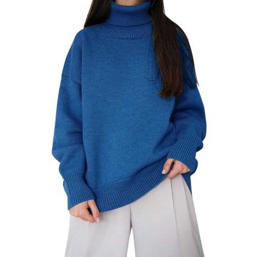 Cihdmfb Rollkragenpullover Damen Elegante Einfarbrig Strickpullover Winter Rollkragen Langarm Lässiges Locker Strickpulli Stretch Pullover in Weich Feinstrick Langarm Rolli Sweater(A Blau,M) von Cihdmfb