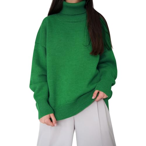Cihdmfb Rollkragenpullover Damen Elegante Einfarbrig Strickpullover Winter Rollkragen Langarm Lässiges Locker Strickpulli Stretch Pullover in Weich Feinstrick Langarm Rolli Sweater(A Grün,M) von Cihdmfb